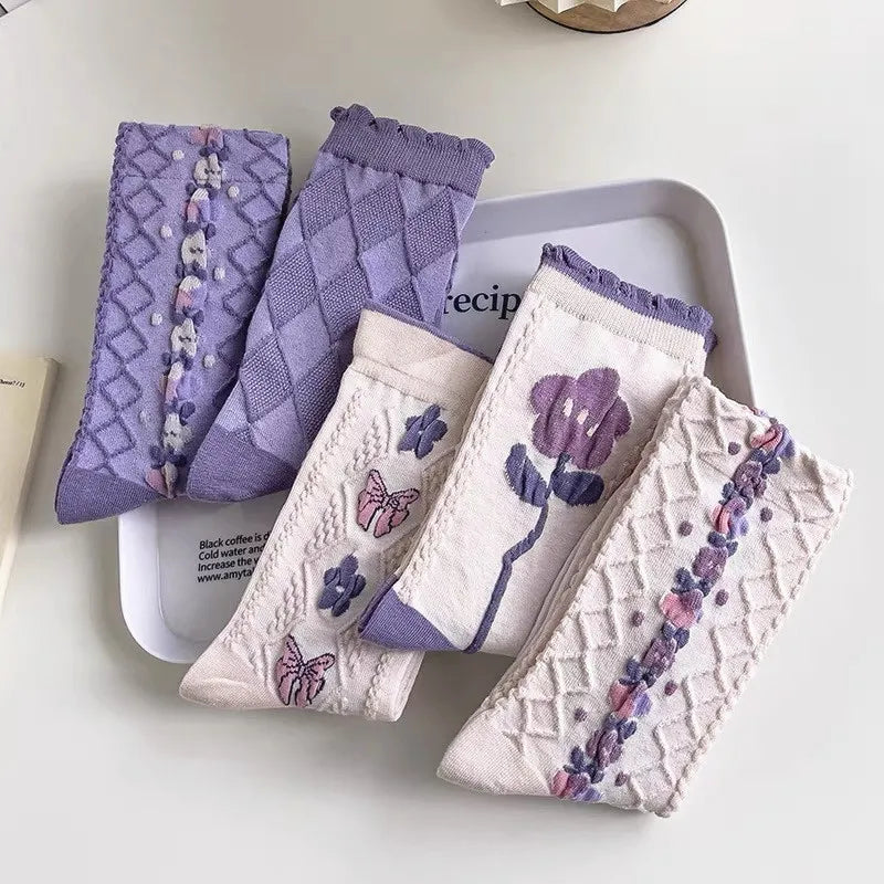 Vintage Floral Socken – Retro Harajuku Stil – Atmungsaktive Baumwolle