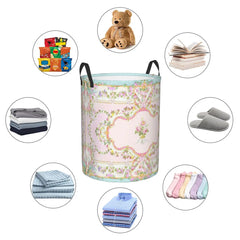 Wäschekorb mit Blumenakzent – Oxford Gewebe, 42x34 cm