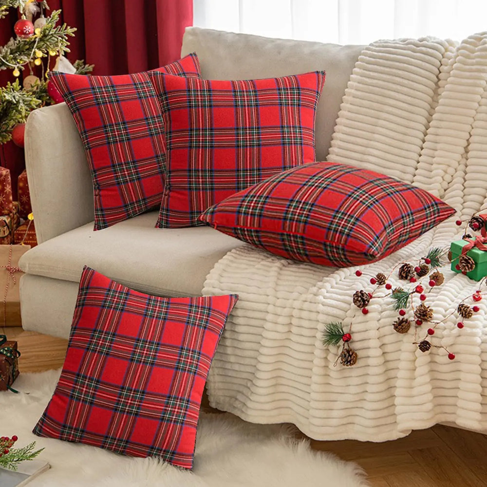 Weihnachtliches Karo-Kissen, schottischer Tartan-Stil, Farbe: Rot, Grösse: 60x60 cm