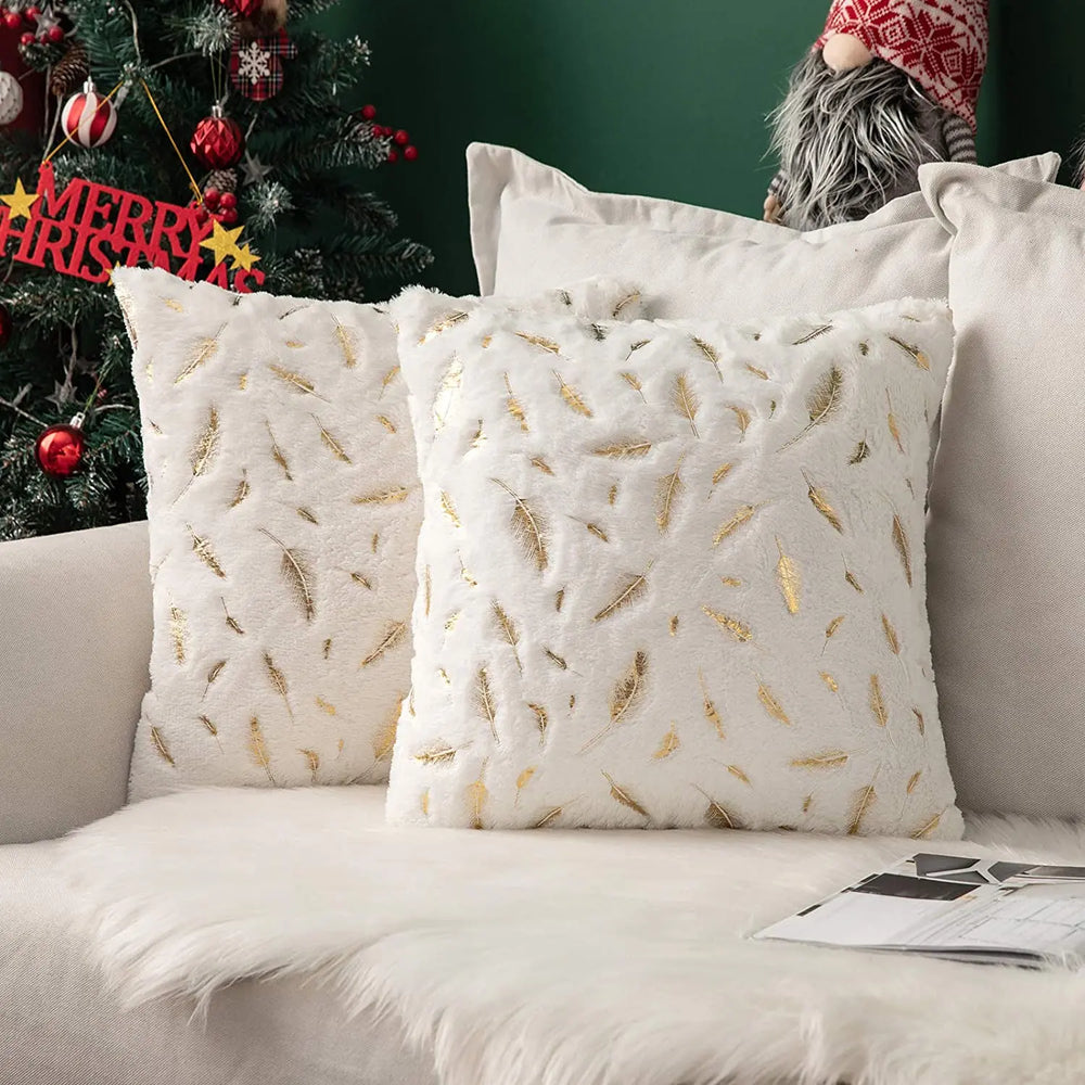 Weihnachtskissenbezüge – Kunstpelz Goldverzierung – 42x42cm