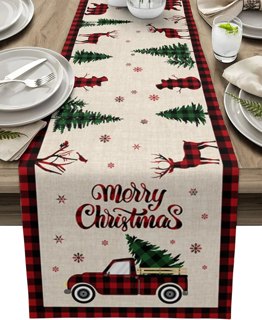 Weihnachtstischläufer – Leinen-Karo – 200x33cm