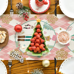 Festlicher Weihnachtstischläufer aus rosa Leinen mit Karomuster, Grösse 180x33 cm