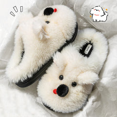 Liebliche Winter Cartoon-Hundeslippers aus faux Fell in Dunkelgrau, Grösse 42-43