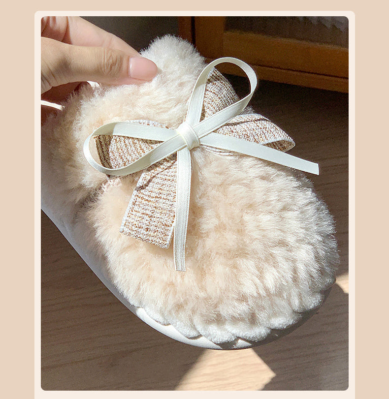 Flauschige Hausschuhe – Baumwolle Schleife – Indoor Winter