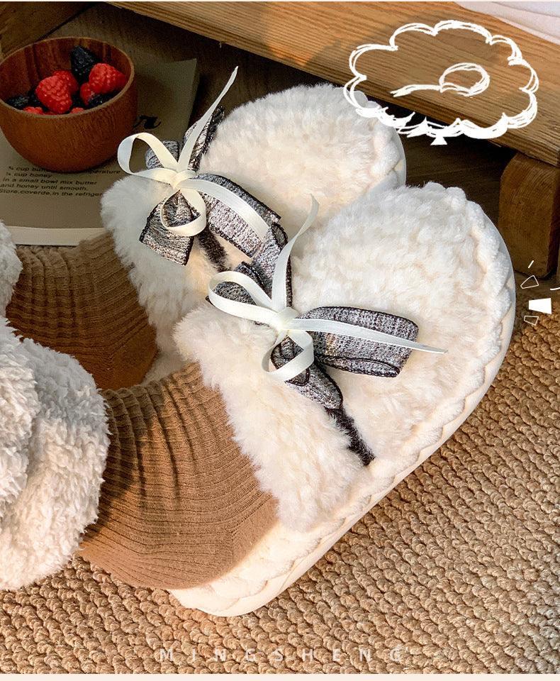 Flauschige Hausschuhe – Baumwolle Schleife – Indoor Winter