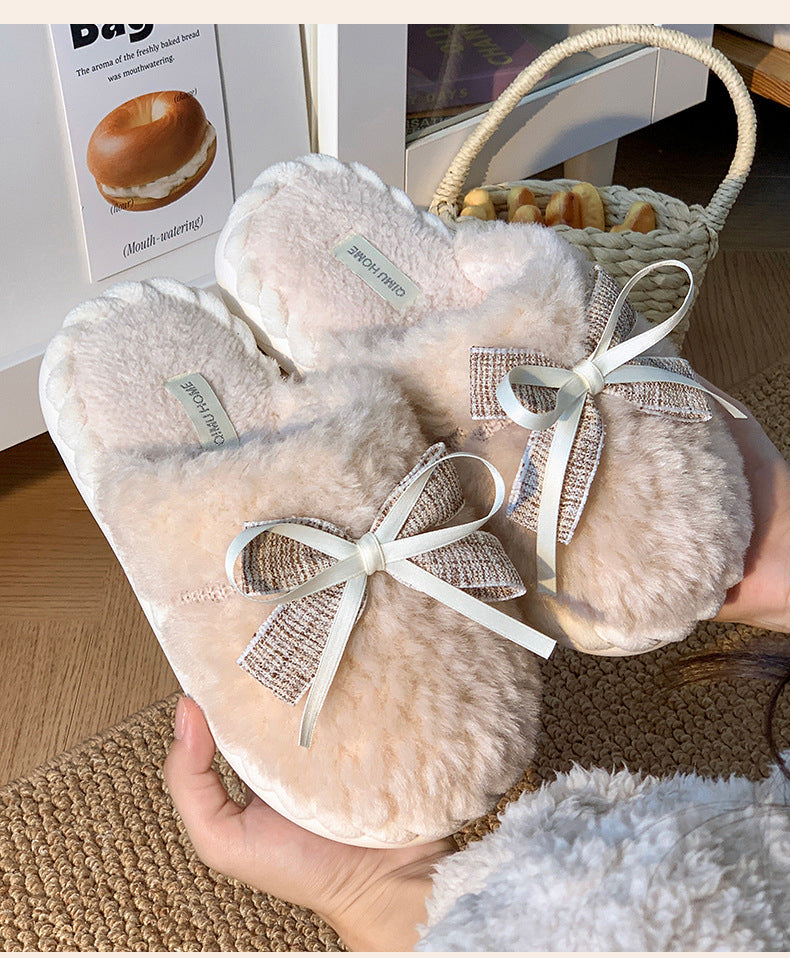Flauschige Hausschuhe – Baumwolle Schleife – Indoor Winter