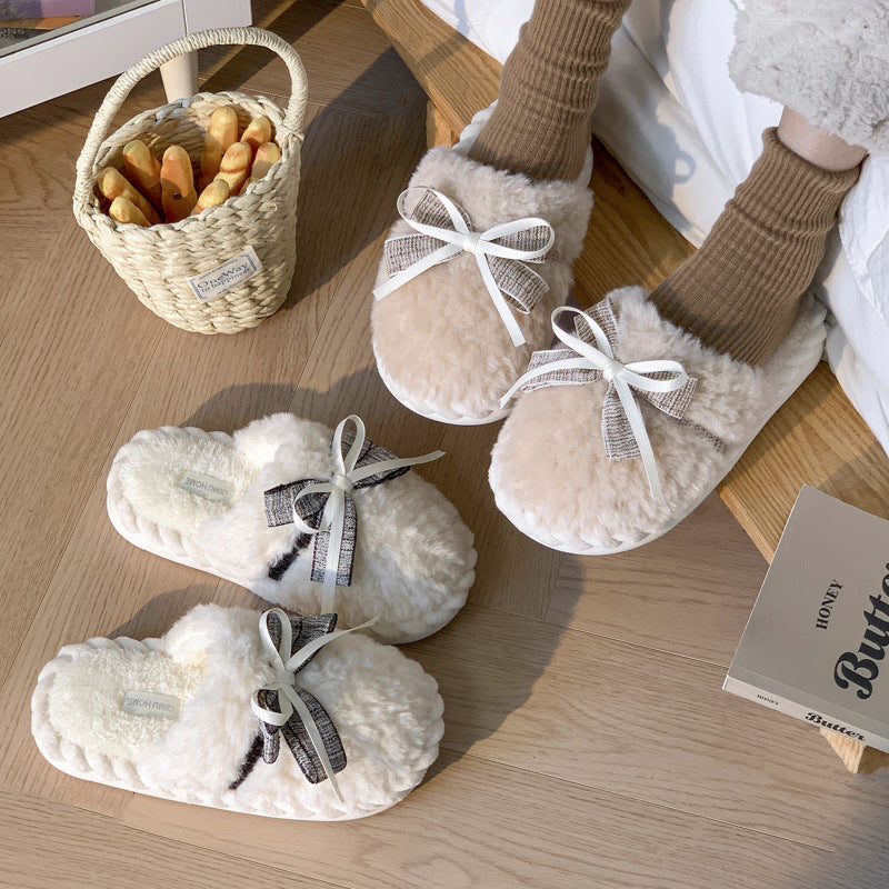 Flauschige Hausschuhe – Baumwolle Schleife – Indoor Winter