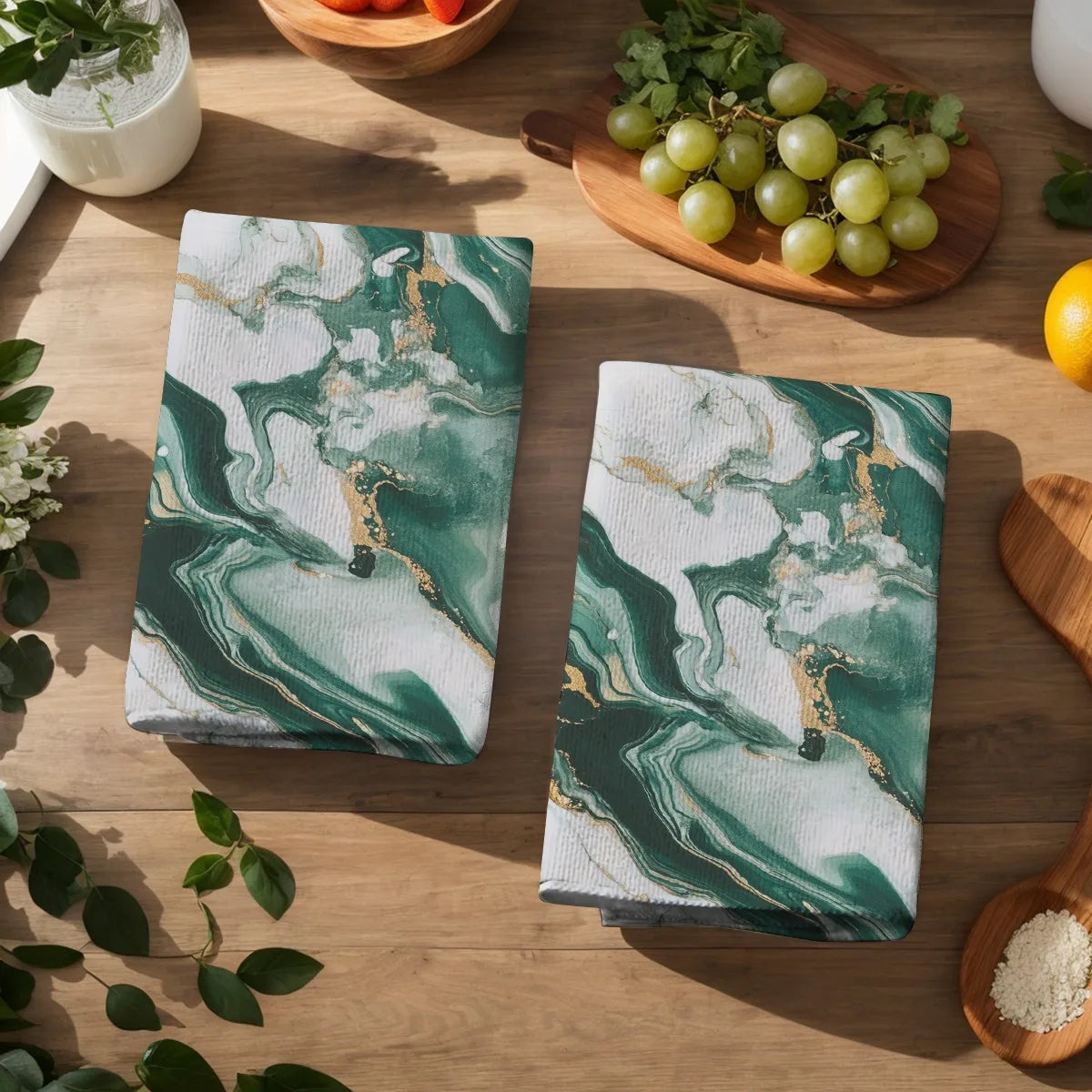 2er Set Küchentücher – Goldfolie Marmor Design – Absorbierend