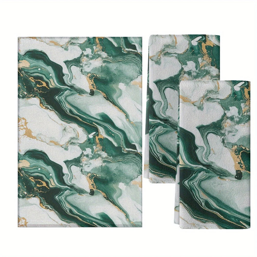 2er Set Küchentücher – Goldfolie Marmor Design – Absorbierend