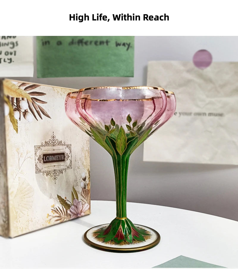 Vintage Glas Kelch – Handbemaltes Design