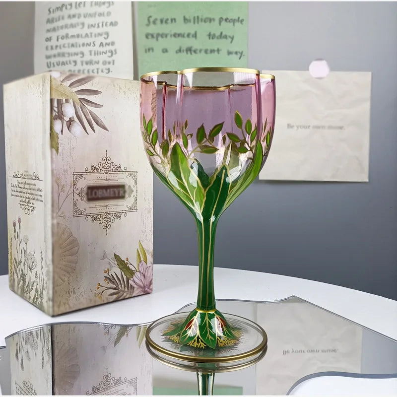 Vintage Glas Kelch – Handbemaltes Design