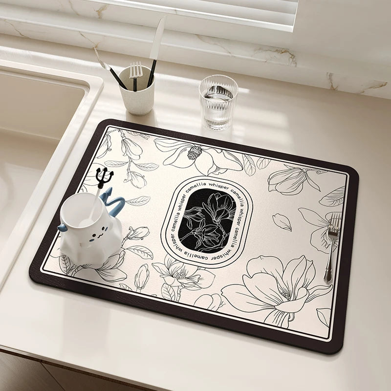 Stilvolle Abtropfmatte aus Diatomit, rutschfest, mehrfarbig, Grösse: 50x60 cm im japanischen Stil