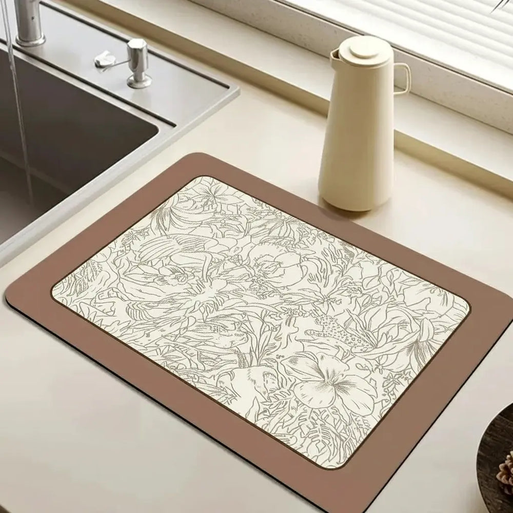 Abtropfmatte Küche aus florales Polyester, rutschfest, Grösse 40cmx60cm