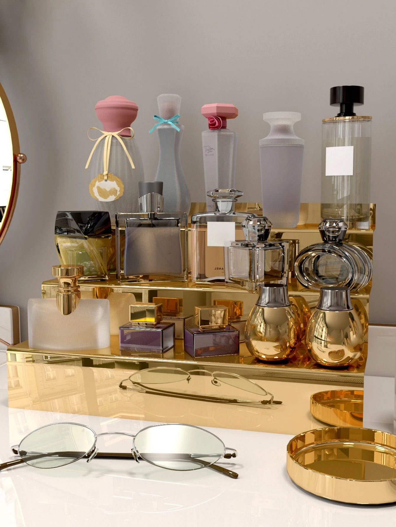 Acryl-Organizer – Gold Spiegel Design – 30x25x13 cm