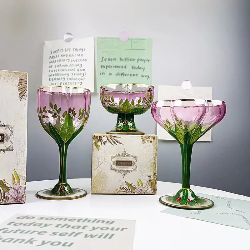 Vintage Glas Kelch – Handbemaltes Design