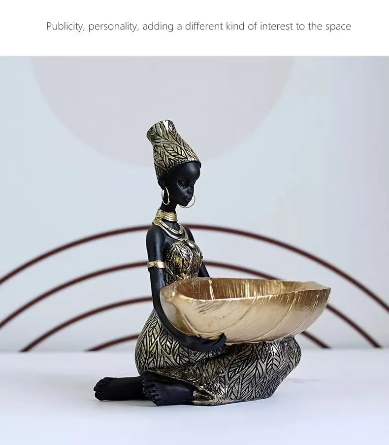 Afrikanische Frau Tablett – Modernes Design aus Harz – 10.5x12.6x20cm