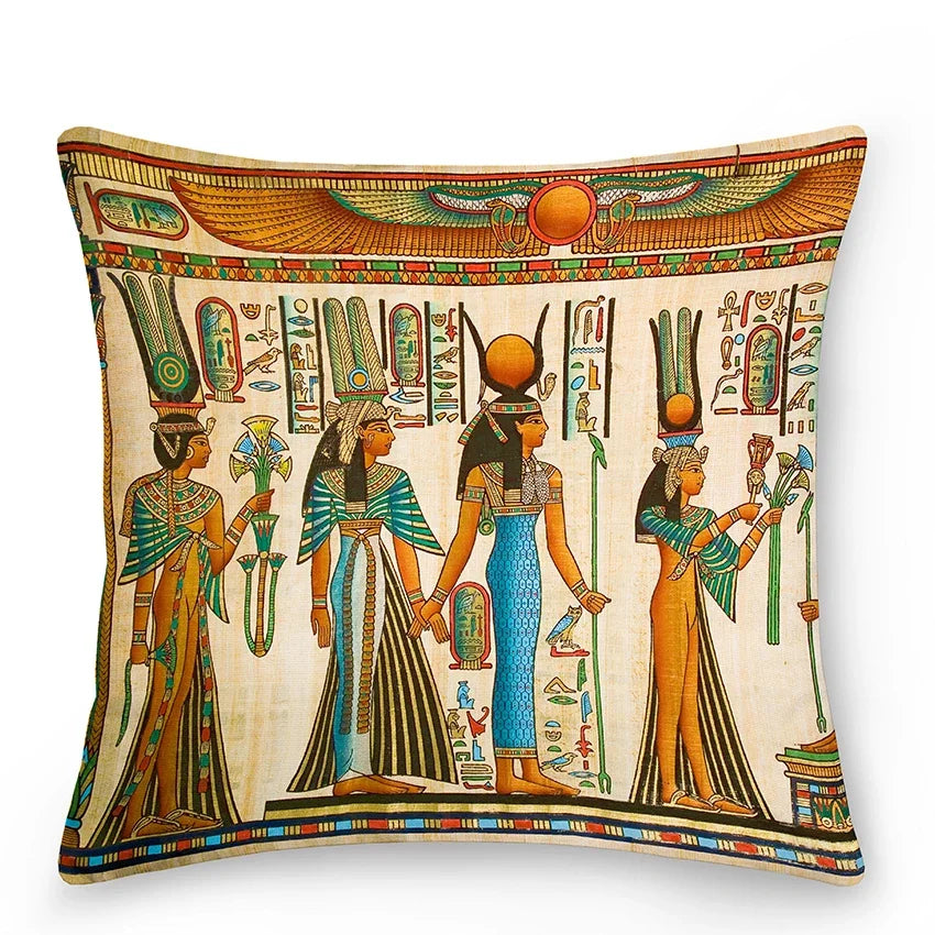 Ägyptischer Kissenbezug, Polyester, Farbe 343, Grösse 50x50 cm, antikes ägyptisches Muster