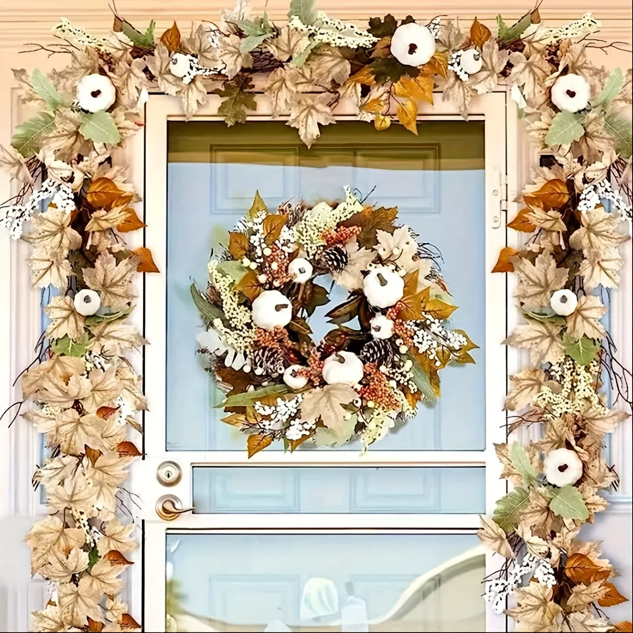 Ahornblatt & Kürbis Kranz – Rustikales Vlies-Design