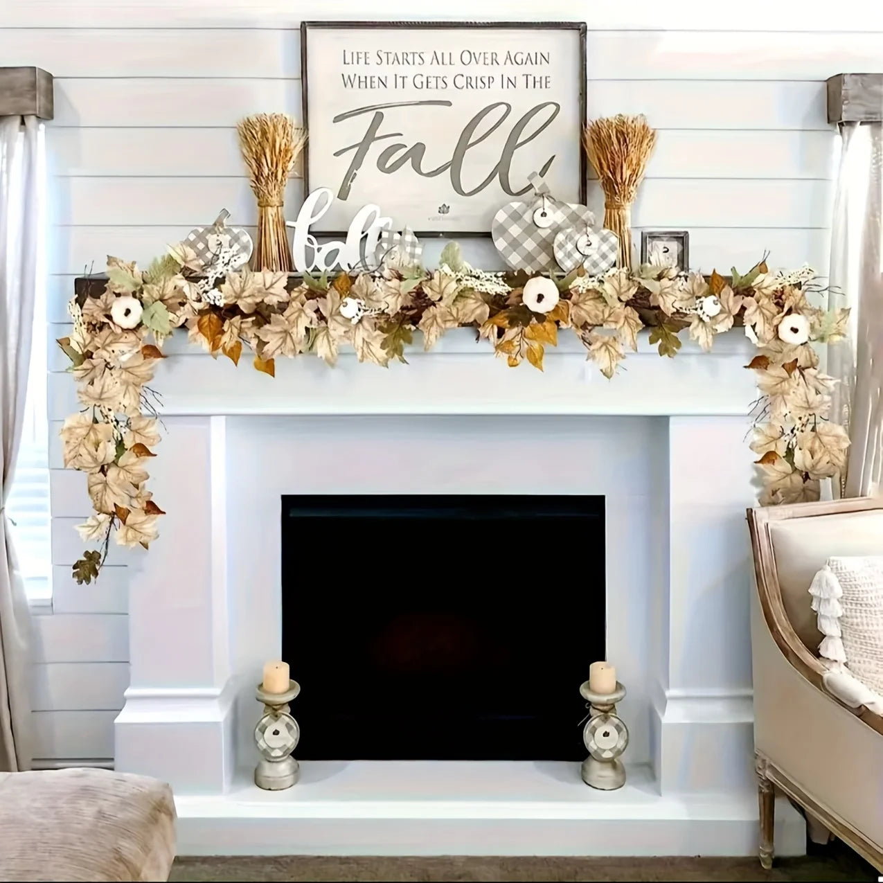 Ahornblatt & Kürbis Kranz – Rustikales Vlies-Design