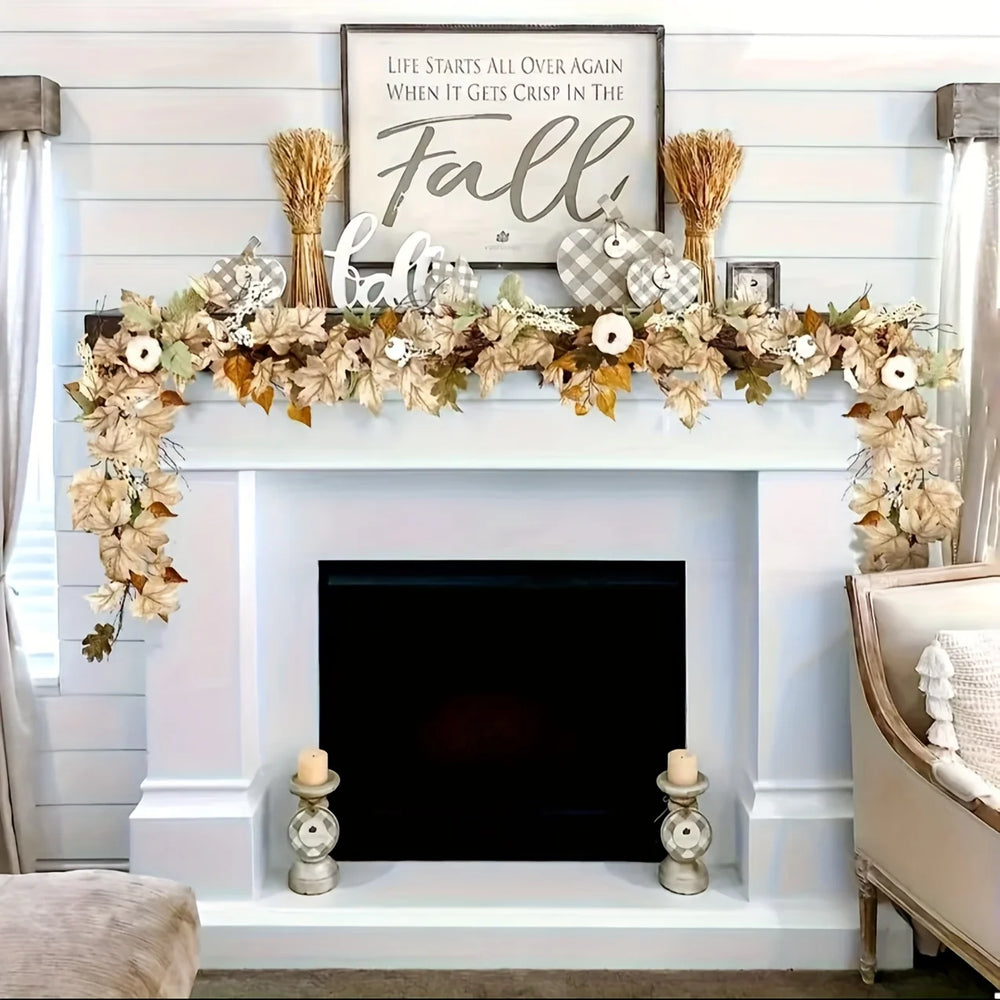 Ahornblatt & Kürbis Kranz – Rustikales Vlies-Design