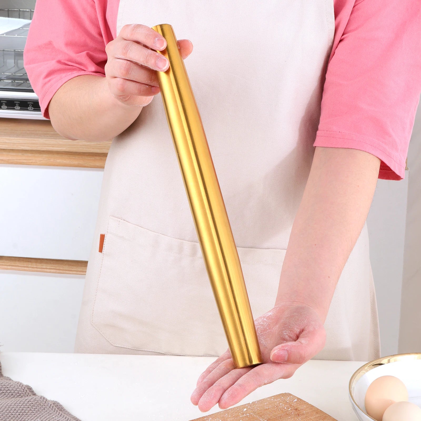 Antihaft-Teigroller – Edelstahl Matt – Einsatz am Tisch