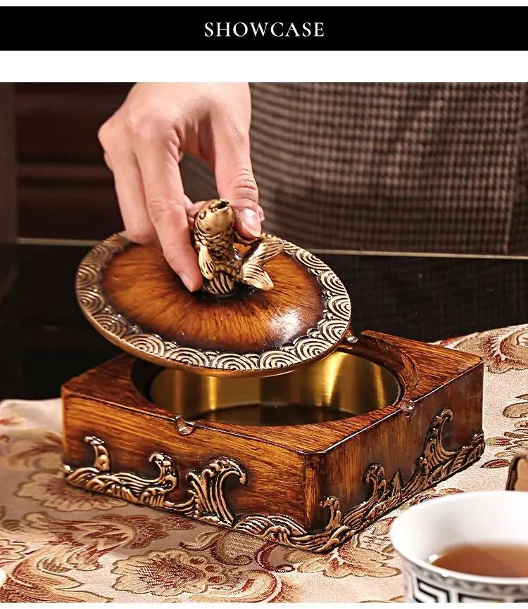 quadratischer Harzascher im chinesischen Stil mit Deckel für Wohnzimmer