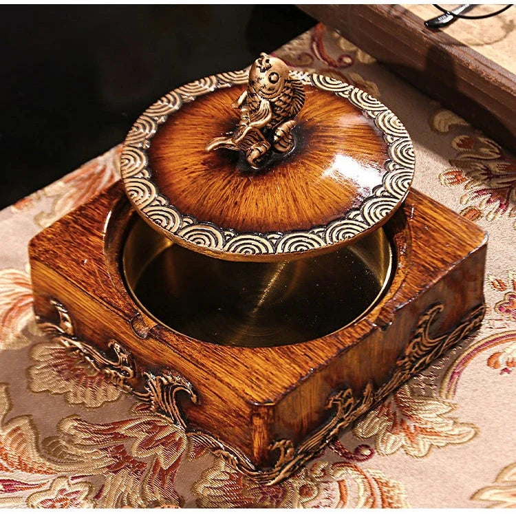 quadratischer Aschenbecher aus Harz im chinesischen Stil mit Deckel