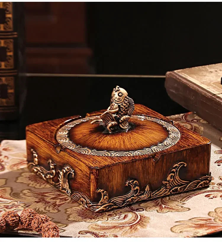 quadratischer aschenbecher aus harz im chinesischen stil mit deckel für wohnzimmer