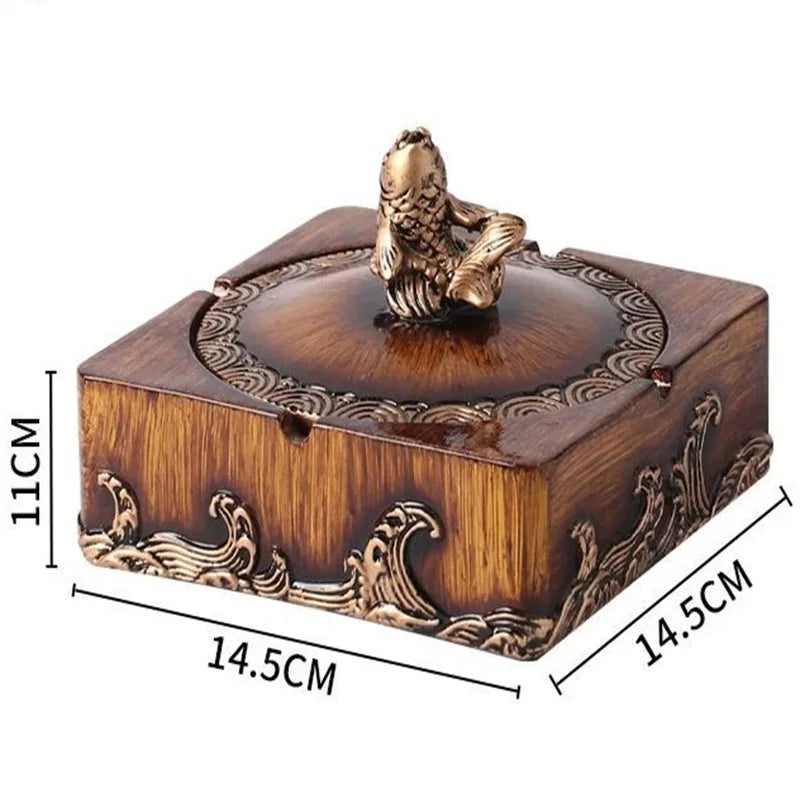 quadratischer Aschenbecher aus Harz im chinesischen Stil mit Deckel