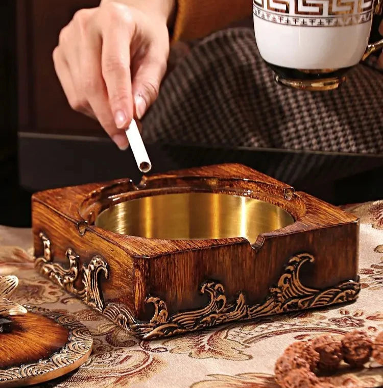 Quadratischer Harzaschenbecher im chinesischen Stil mit Deckel, ideal für das Wohnzimmer