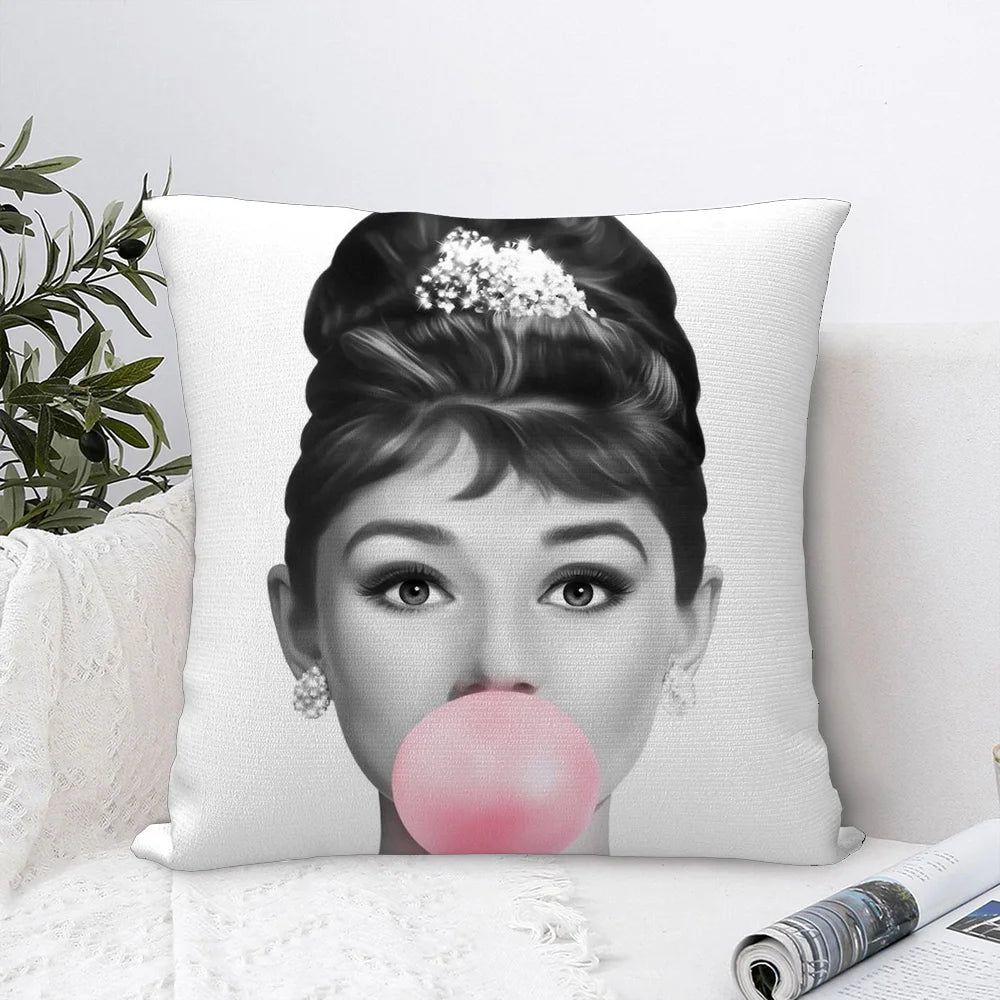 Audrey Hepburn Kissenbezug, Plüsch-Polyester, elegant, Farbe: z1, Grösse: 45x45cm