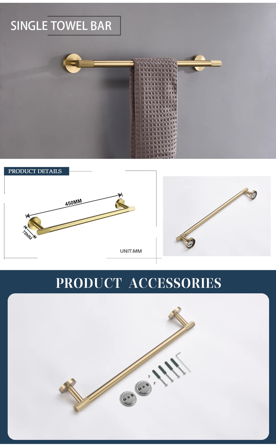 Badezimmer Hardware Set – Gebürstetes Gold – Wandmontage