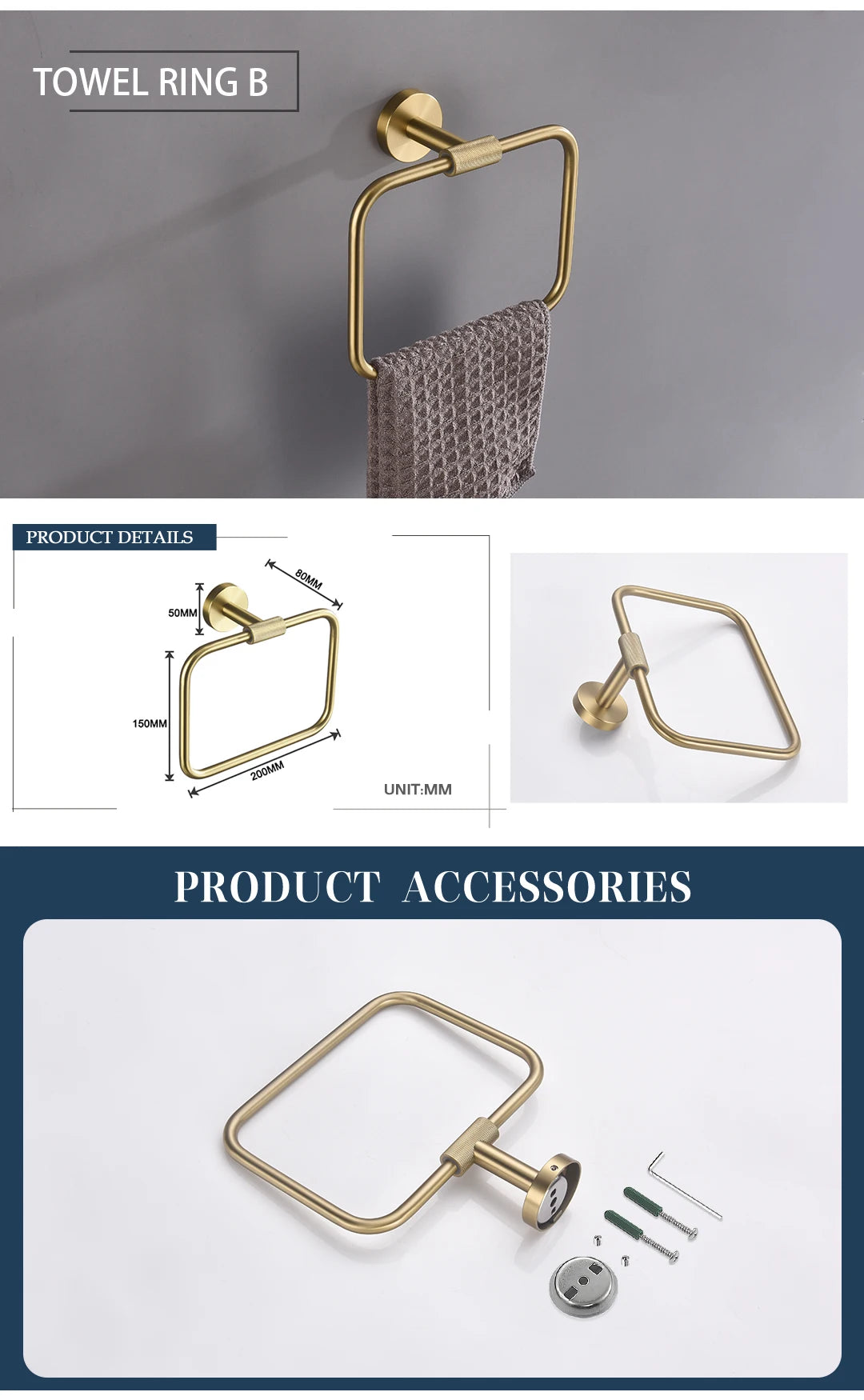 Badezimmer Hardware Set – Gebürstetes Gold – Wandmontage