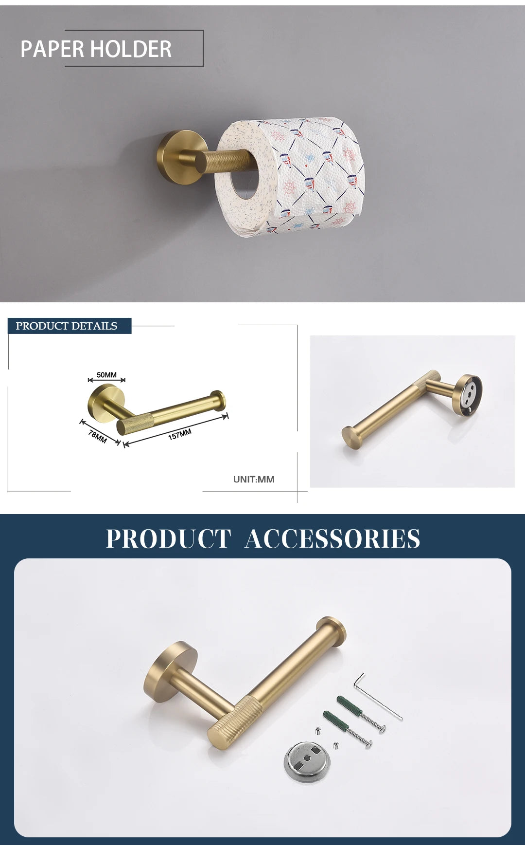 Badezimmer Hardware Set – Gebürstetes Gold – Wandmontage