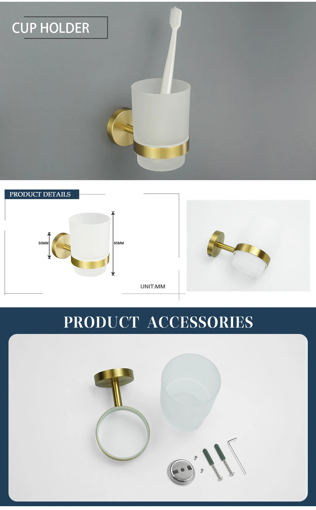 Badezimmer Hardware Set – Gebürstetes Gold – Wandmontage