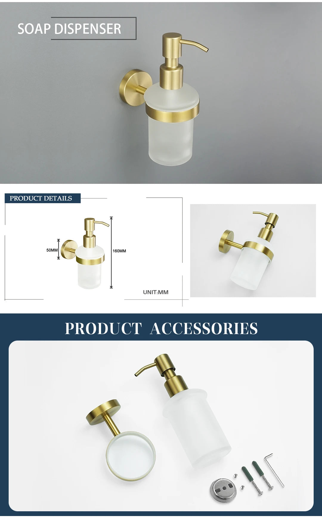Badezimmer Hardware Set – Gebürstetes Gold – Wandmontage
