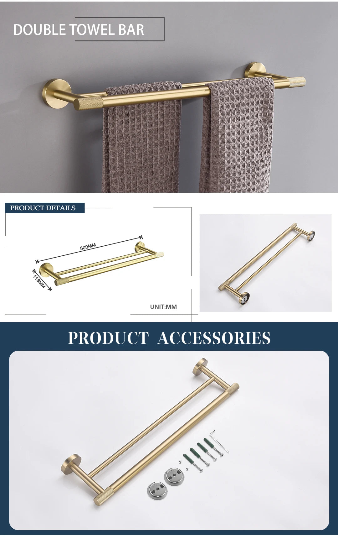 Badezimmer Hardware Set – Gebürstetes Gold – Wandmontage