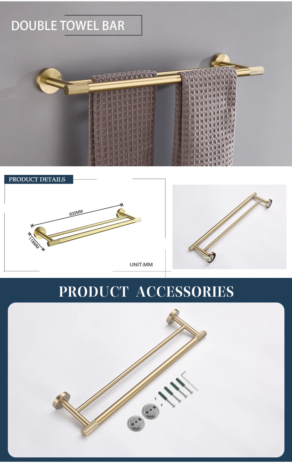 Badezimmer Hardware Set – Gebürstetes Gold – Wandmontage