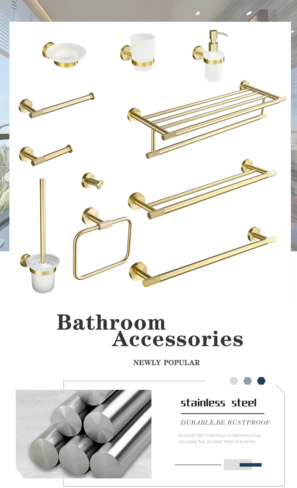 Badezimmer Hardware Set – Gebürstetes Gold – Wandmontage