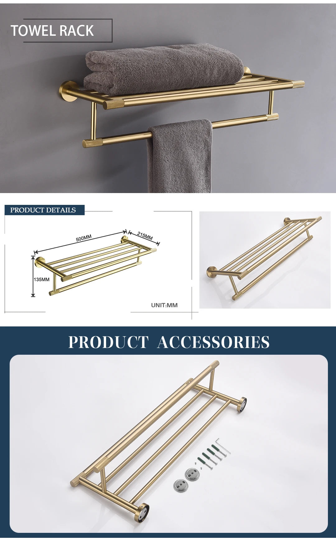 Badezimmer Hardware Set – Gebürstetes Gold – Wandmontage