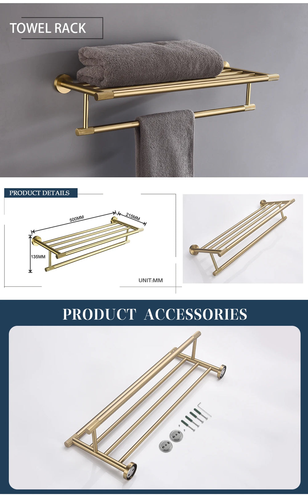 Badezimmer Hardware Set – Gebürstetes Gold – Wandmontage