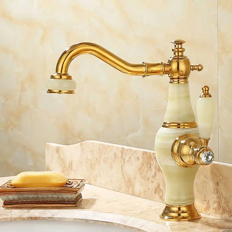 Badezimmer Wasserhahn – Messing & Jade – Gold Finish
