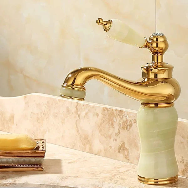 Badezimmer Wasserhahn – Messing & Jade – Gold Finish