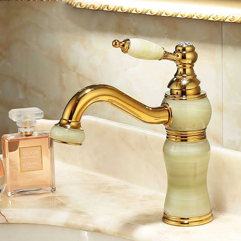 Badezimmer Wasserhahn – Messing & Jade – Gold Finish