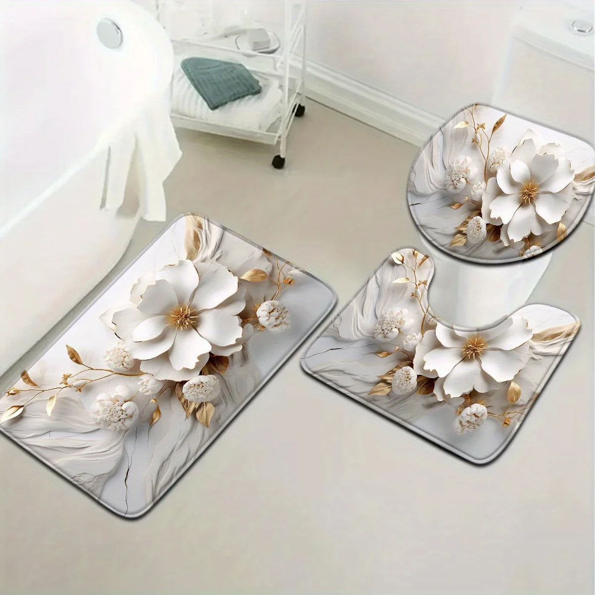 Badezimmermatte – Modernes Suede Blumenmuster