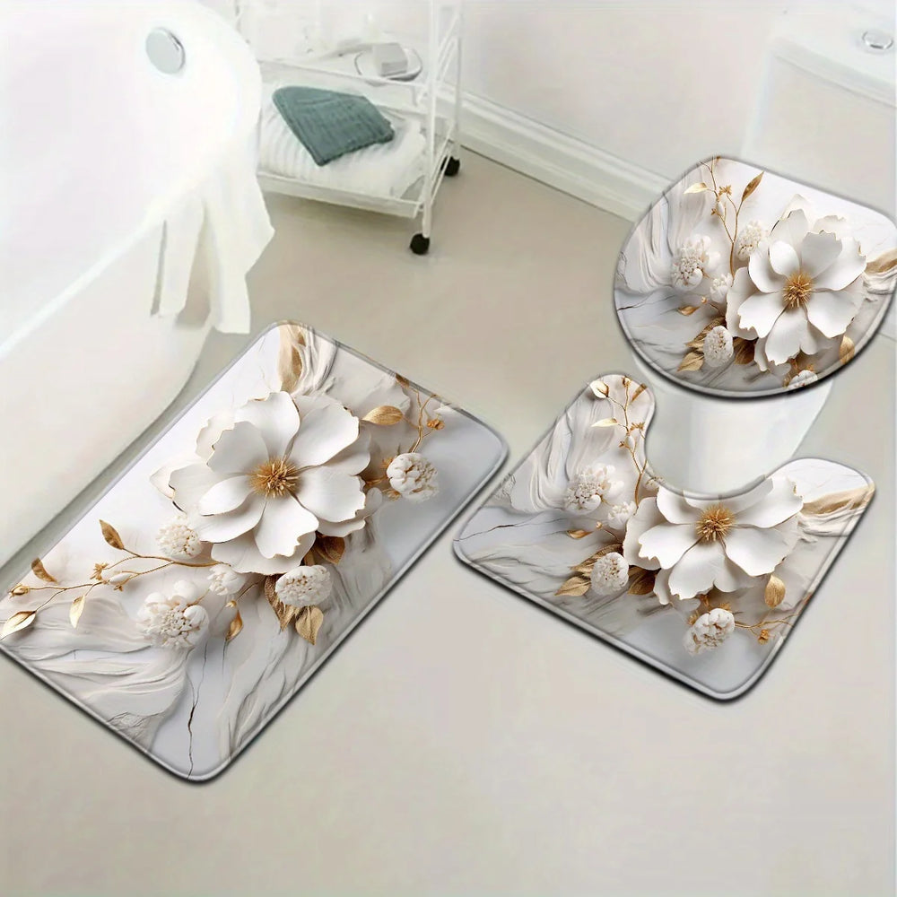 Badezimmermatte – Modernes Suede Blumenmuster