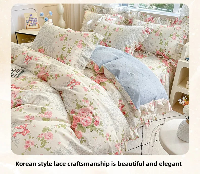 Baumwoll-Bettbezug im koreanischen Stil mit Spitzendesign, Farbe: mehrfarbig, Grösse: 150x200 cm