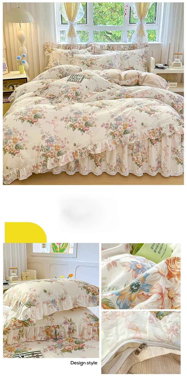 Mehrfarbiger Baumwoll-Bettbezug im pastoralen Stil mit Spitzendesign, Grösse: 150x200cm