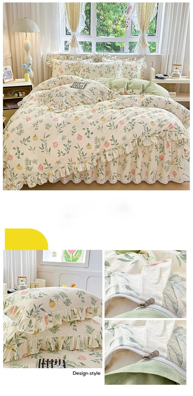 Baumwoll-Bettbezug im koreanischen Stil mit Spitzen, Farbe: mehrfarbig, Grösse: 150x200 cm