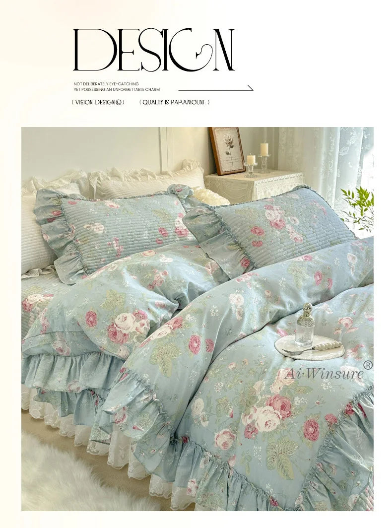 Baumwoll-Bettdecken-Set – Romantisches Spitzen-Design – Doppelbett